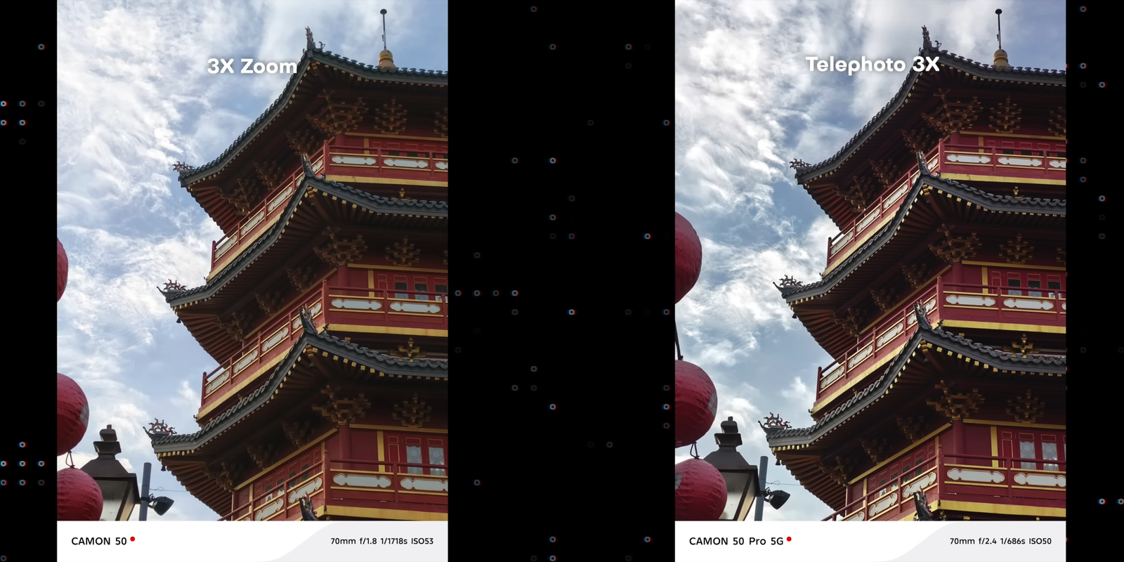 Perbandingan digital zoom 3x Camon 50 vs telephoto 3x Camon 50 Pro