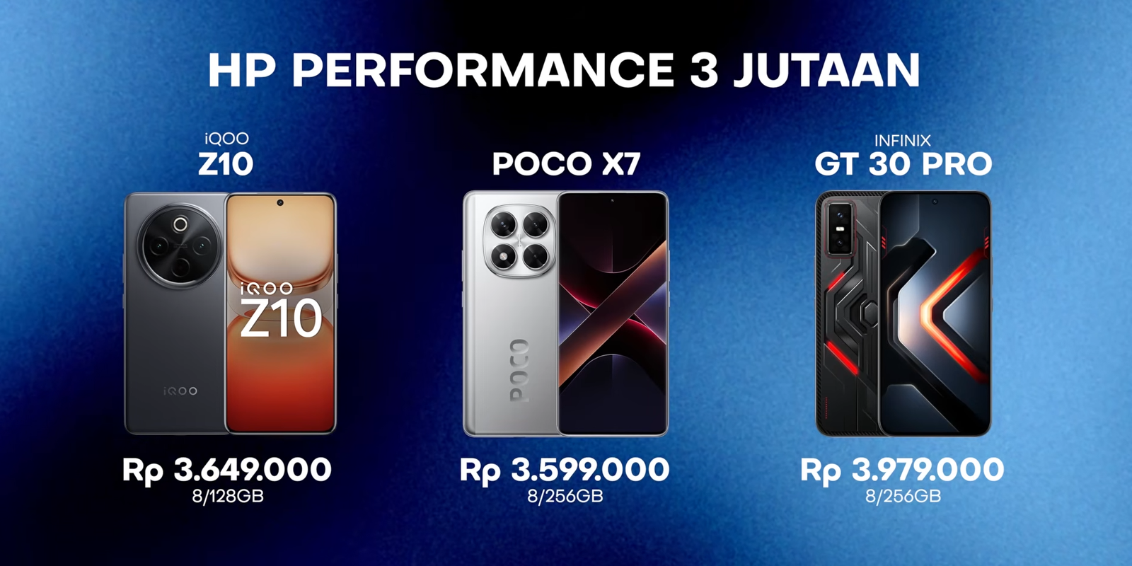 Pilihan HP performance di kelas 3 jutaan, iQOO Z10, Poco X7, dan Infinix GT30 Pro