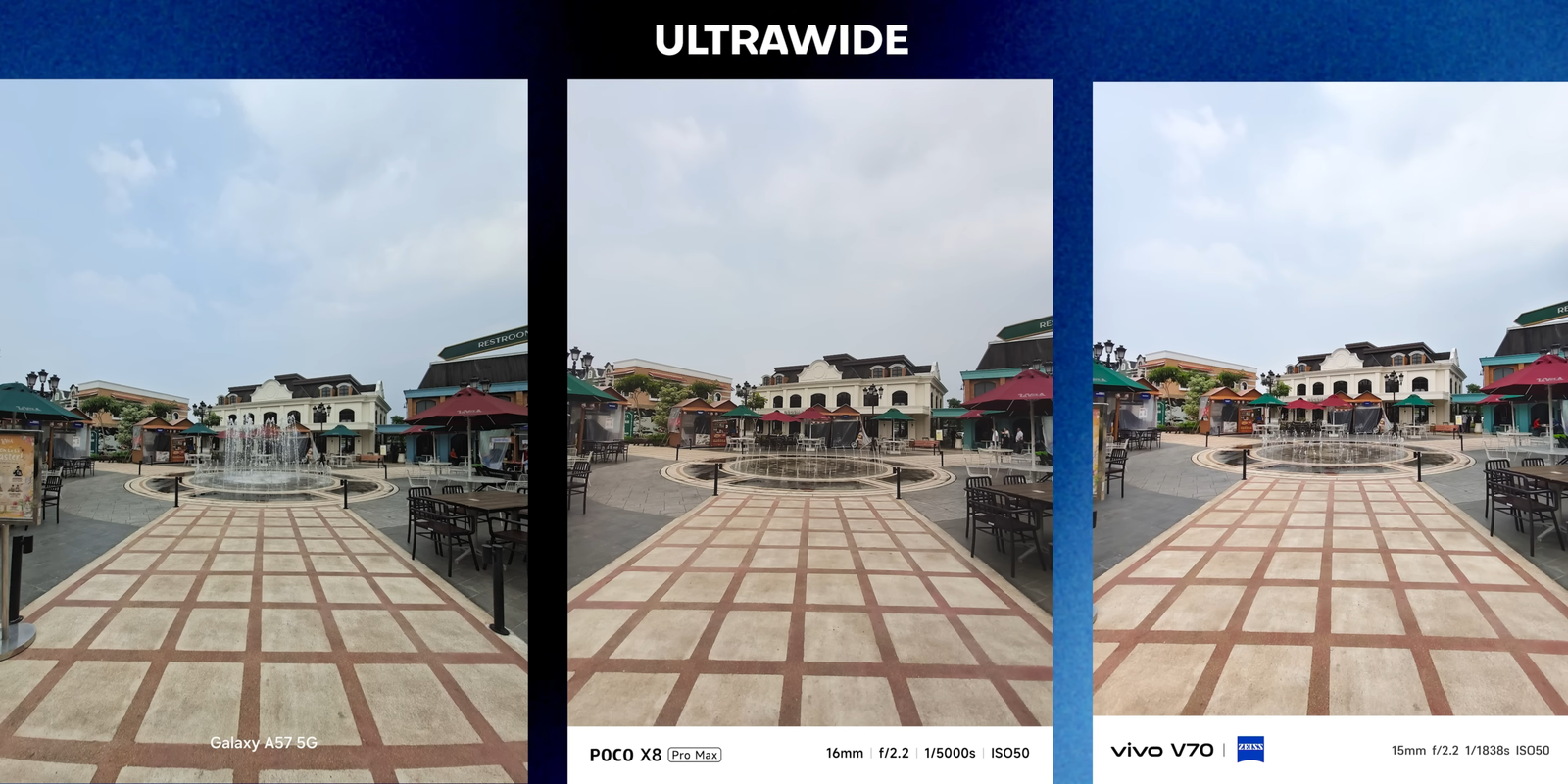 Perbandingan hasil ultrawide dari tiga smartphone dalam menangkap area outdoor yang luas