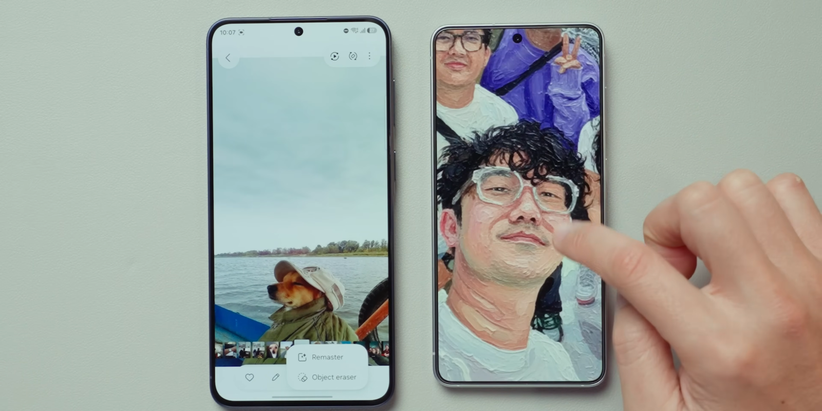 Tampilan fitur Style di Galaxy S26 dengan efek oil painting pada foto